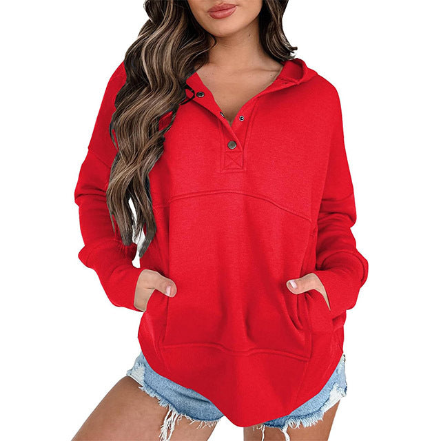 Women's Casual Long Sleeve Lapel Zipper Sweatshirt Drawstring Loose Pullover Tops
