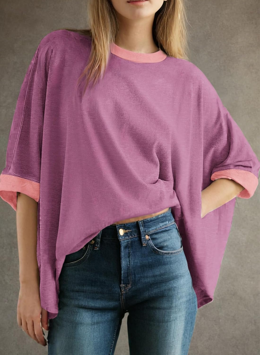 Dokotoo Summer Shirts 2025 Womens Solid T Shirts for Women Loose Oversized Tops Basic Tee