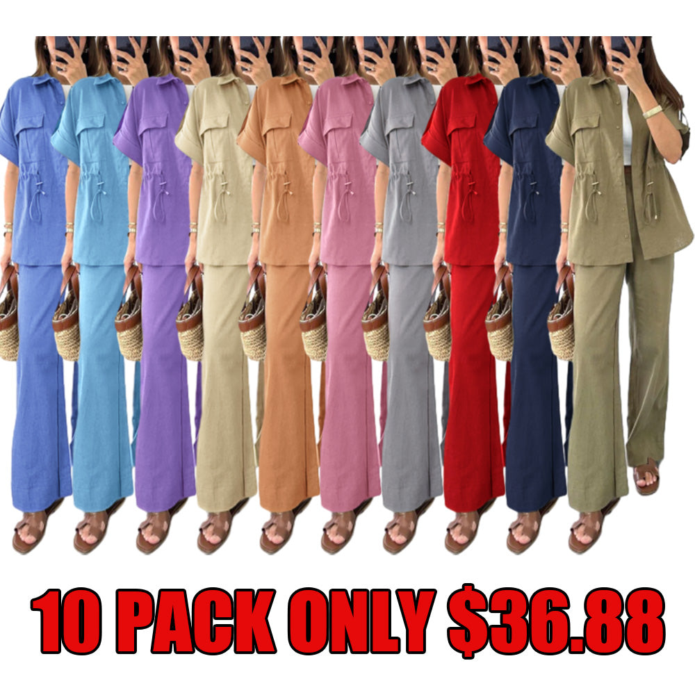 Workwear drawstring casual two-piece set