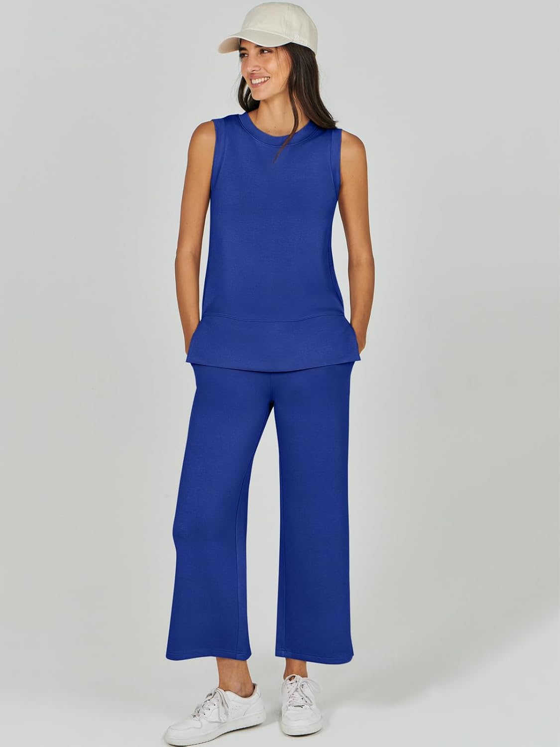 Women's 2 Piece Sets Summer Outfits Sleeveless Wide Leg Tracksuits Casual Sweat Sets Lounge Sweatsuits