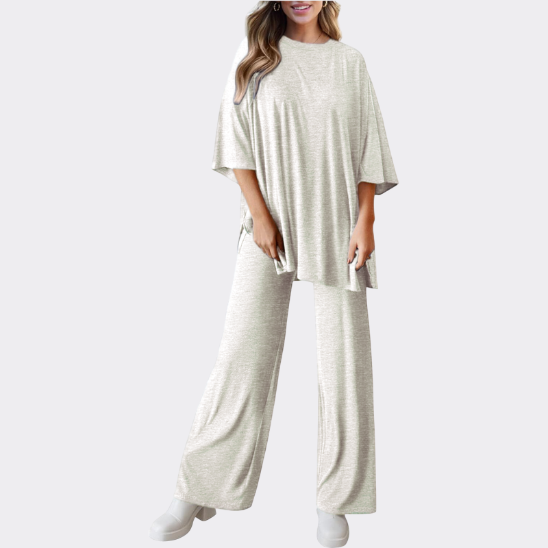 Women's 2 Piece Outfits Casual Short Sleeve Pullover Tops and Wide Leg Pants Lounge Sets Tracksuits