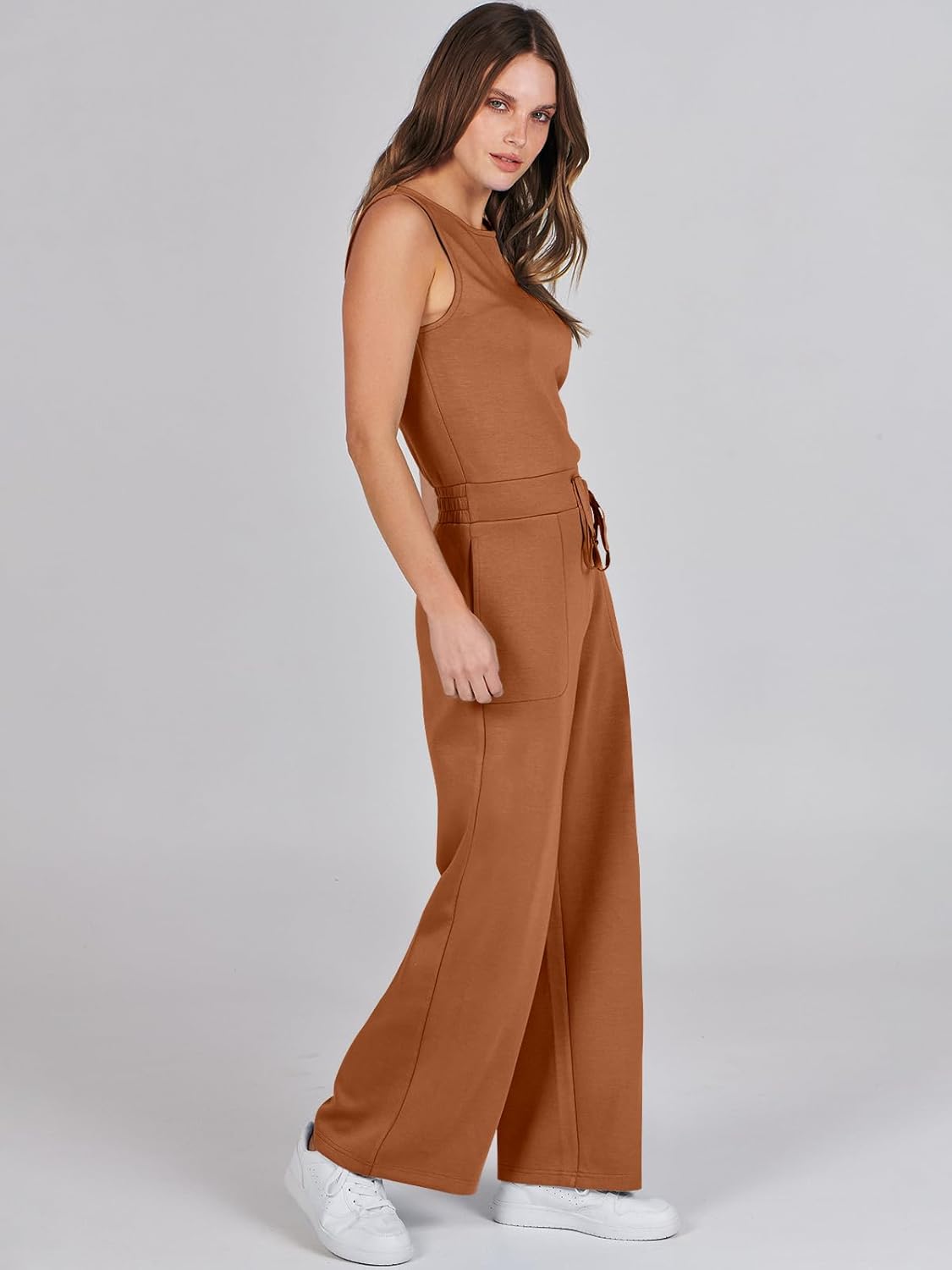 Womens Jumpsuits 2025 Casual Summer Dressy Romper Sleeveless Wide Leg Long Pants Outfits Fashion Travel Clothes