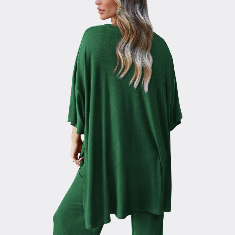 Women's 2 Piece Outfits Casual Short Sleeve Pullover Tops and Wide Leg Pants Lounge Sets Tracksuits