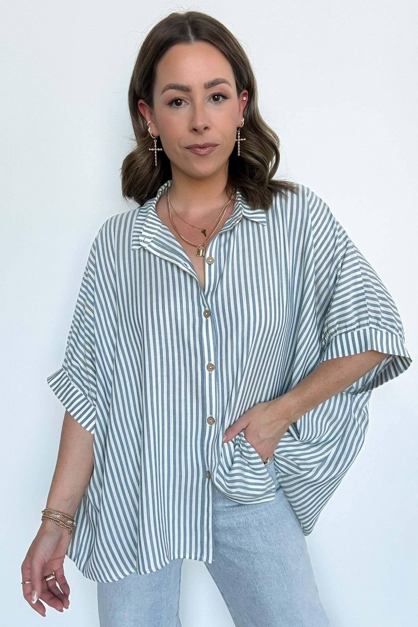 JoJo Striped Button Down Relaxed Top - BACK IN STOCK