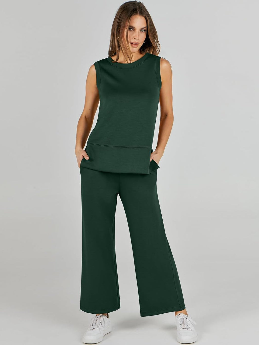 Women's 2 Piece Sets Summer Outfits Sleeveless Wide Leg Tracksuits Casual Sweat Sets Lounge Sweatsuits
