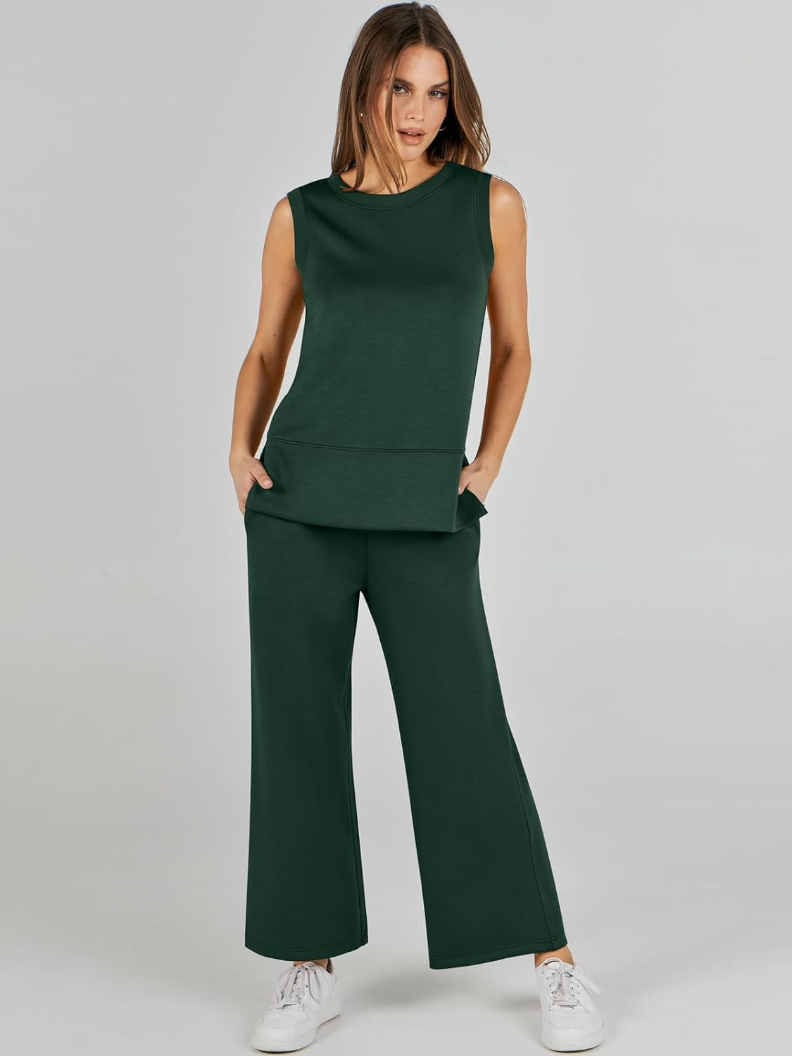 Women's 2 Piece Sets Summer Outfits Sleeveless Wide Leg Tracksuits Casual Sweat Sets Lounge Sweatsuits