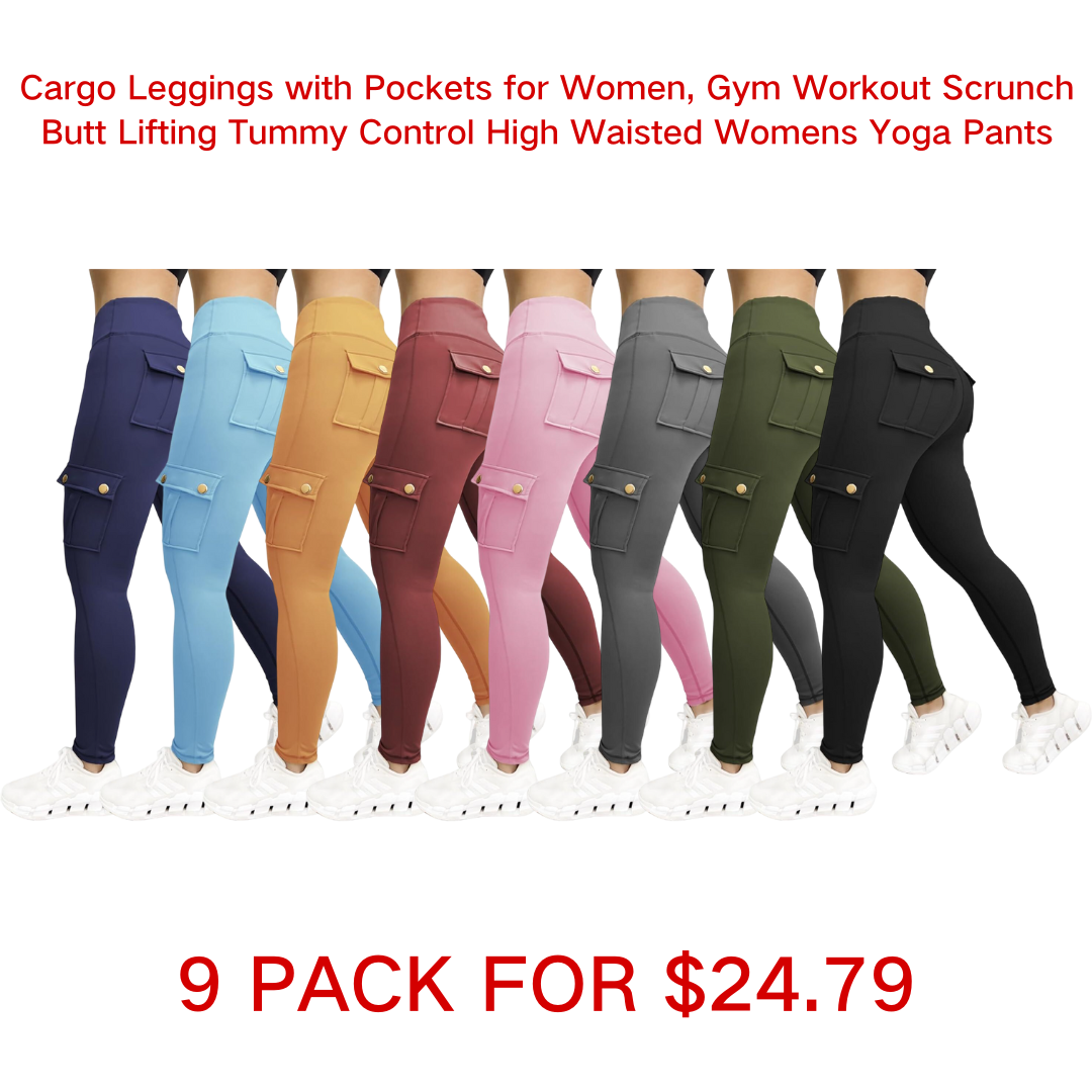 Cargo Leggings with Pockets for Women, Gym Workout Scrunch Butt Lifting Tummy Control High Waisted Womens Yoga Pants