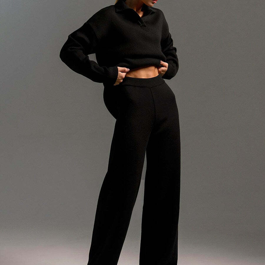 Knit Top and Wide Leg Pants 2 Piece Set