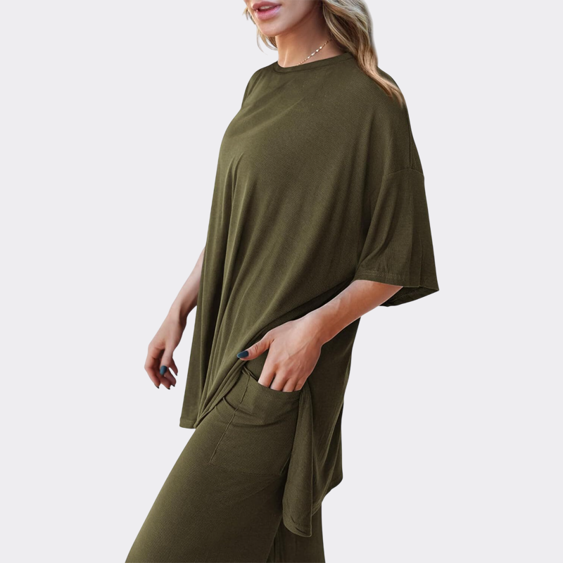 Women's 2 Piece Outfits Casual Short Sleeve Pullover Tops and Wide Leg Pants Lounge Sets Tracksuits