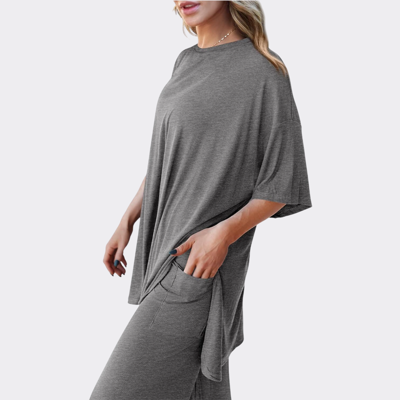 Women's 2 Piece Outfits Casual Short Sleeve Pullover Tops and Wide Leg Pants Lounge Sets Tracksuits