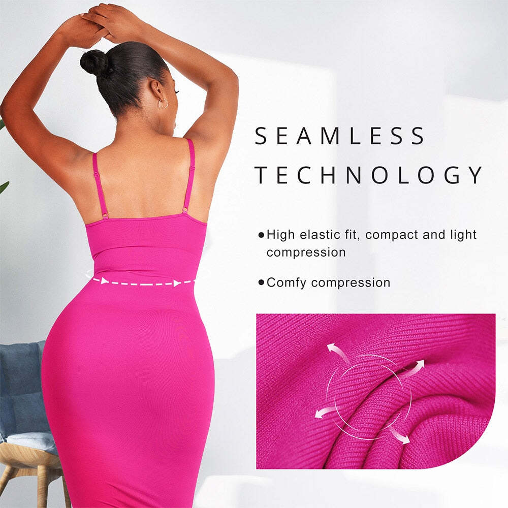 Seamless Spaghetti Strap V Neck Maxi Dress with Built-in Bodycon