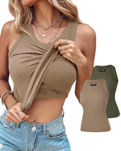 Women Built in Bra Ribbed Tank Tops Sleeveless Casual Tops