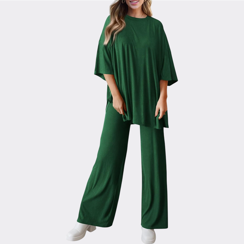 Women's 2 Piece Outfits Casual Short Sleeve Pullover Tops and Wide Leg Pants Lounge Sets Tracksuits