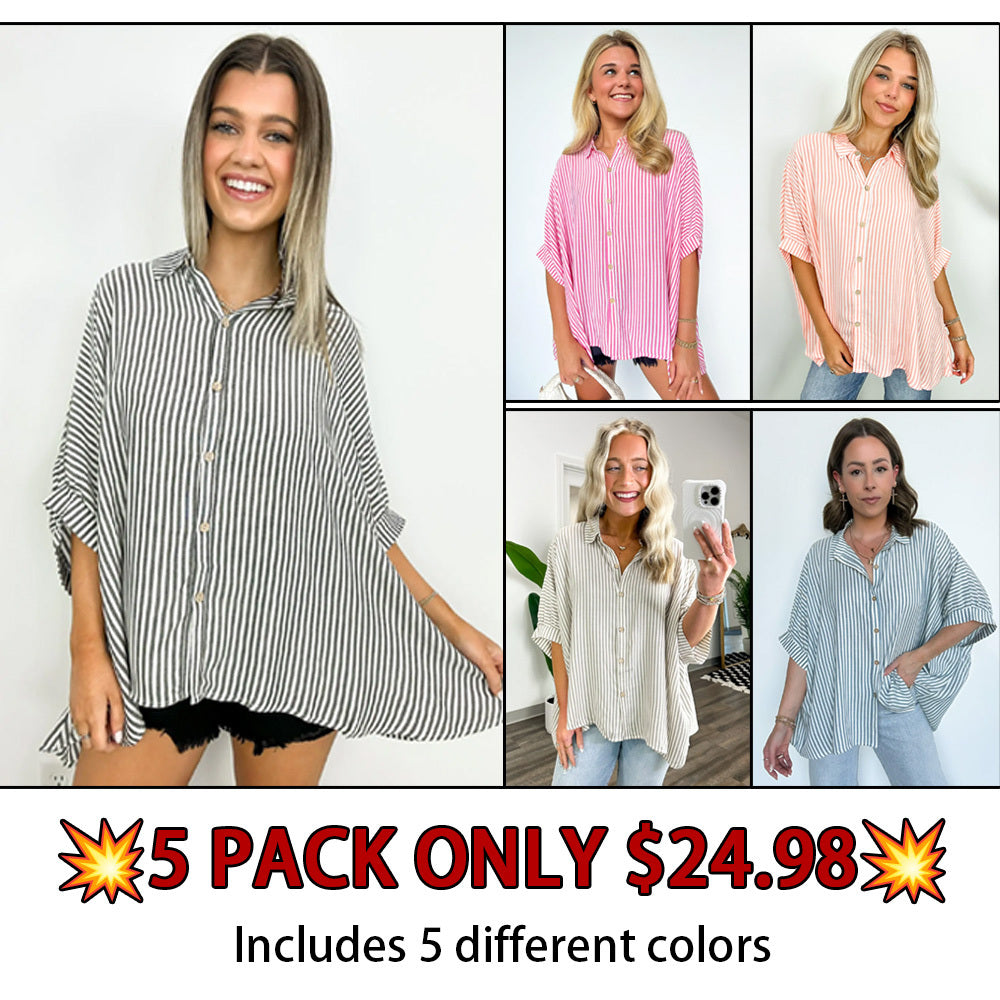 JoJo Striped Button Down Relaxed Top - BACK IN STOCK