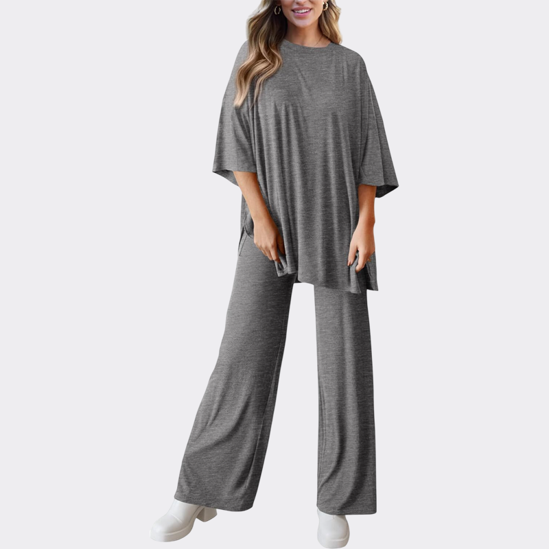 Women's 2 Piece Outfits Casual Short Sleeve Pullover Tops and Wide Leg Pants Lounge Sets Tracksuits