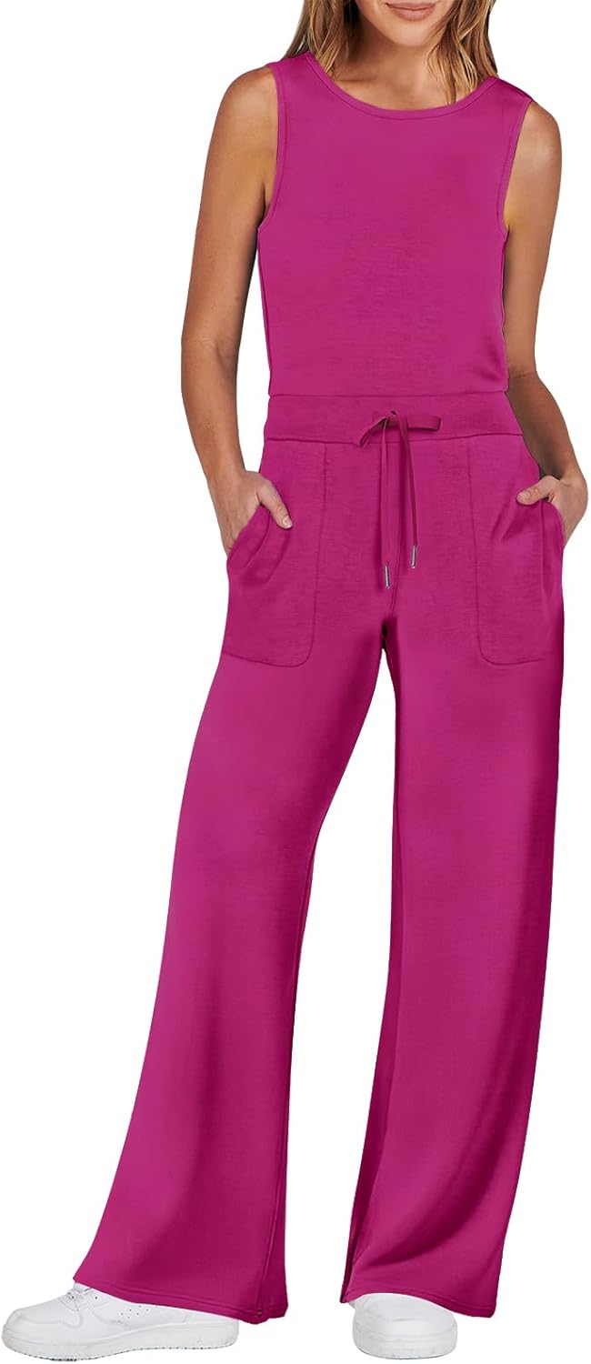 Womens Jumpsuits 2025 Casual Summer Dressy Romper Sleeveless Wide Leg Long Pants Outfits Fashion Travel Clothes