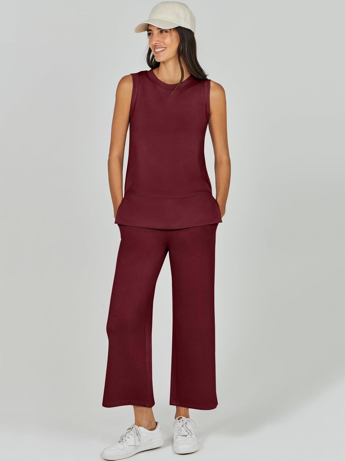 Women's 2 Piece Sets Summer Outfits Sleeveless Wide Leg Tracksuits Casual Sweat Sets Lounge Sweatsuits