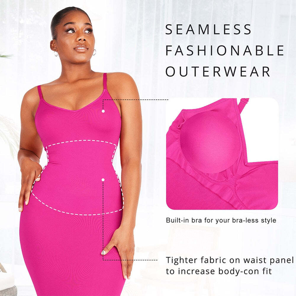 Seamless Spaghetti Strap V Neck Maxi Dress with Built-in Bodycon