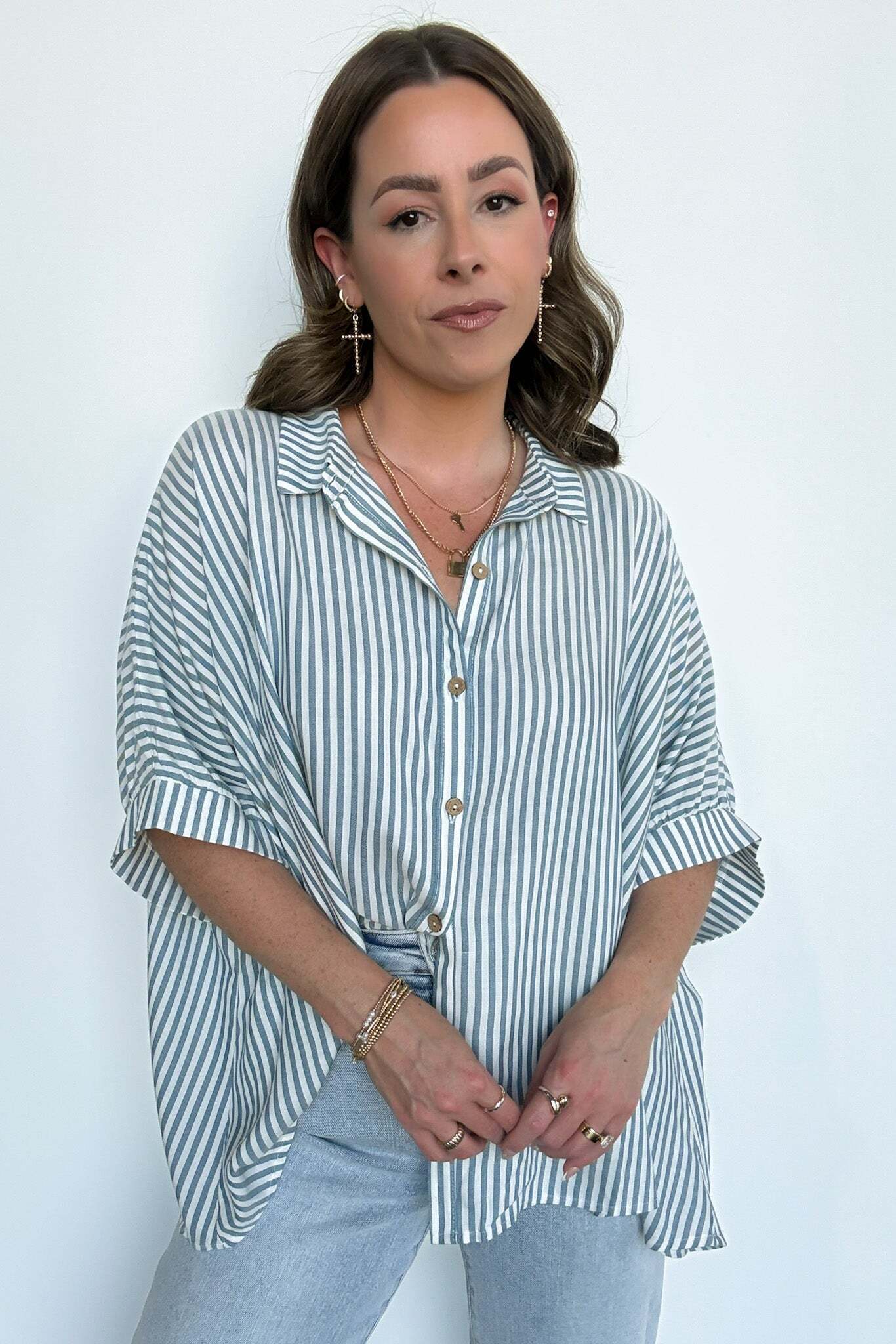 JoJo Striped Button Down Relaxed Top - BACK IN STOCK