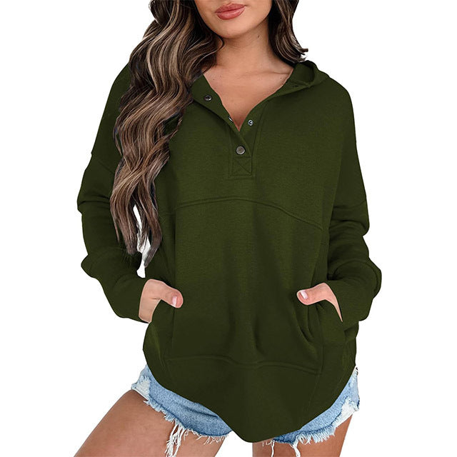 Women's Casual Long Sleeve Lapel Zipper Sweatshirt Drawstring Loose Pullover Tops