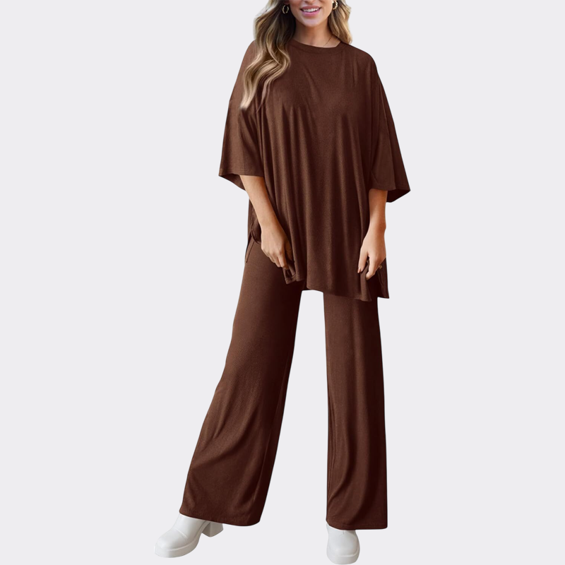 Women's 2 Piece Outfits Casual Short Sleeve Pullover Tops and Wide Leg Pants Lounge Sets Tracksuits