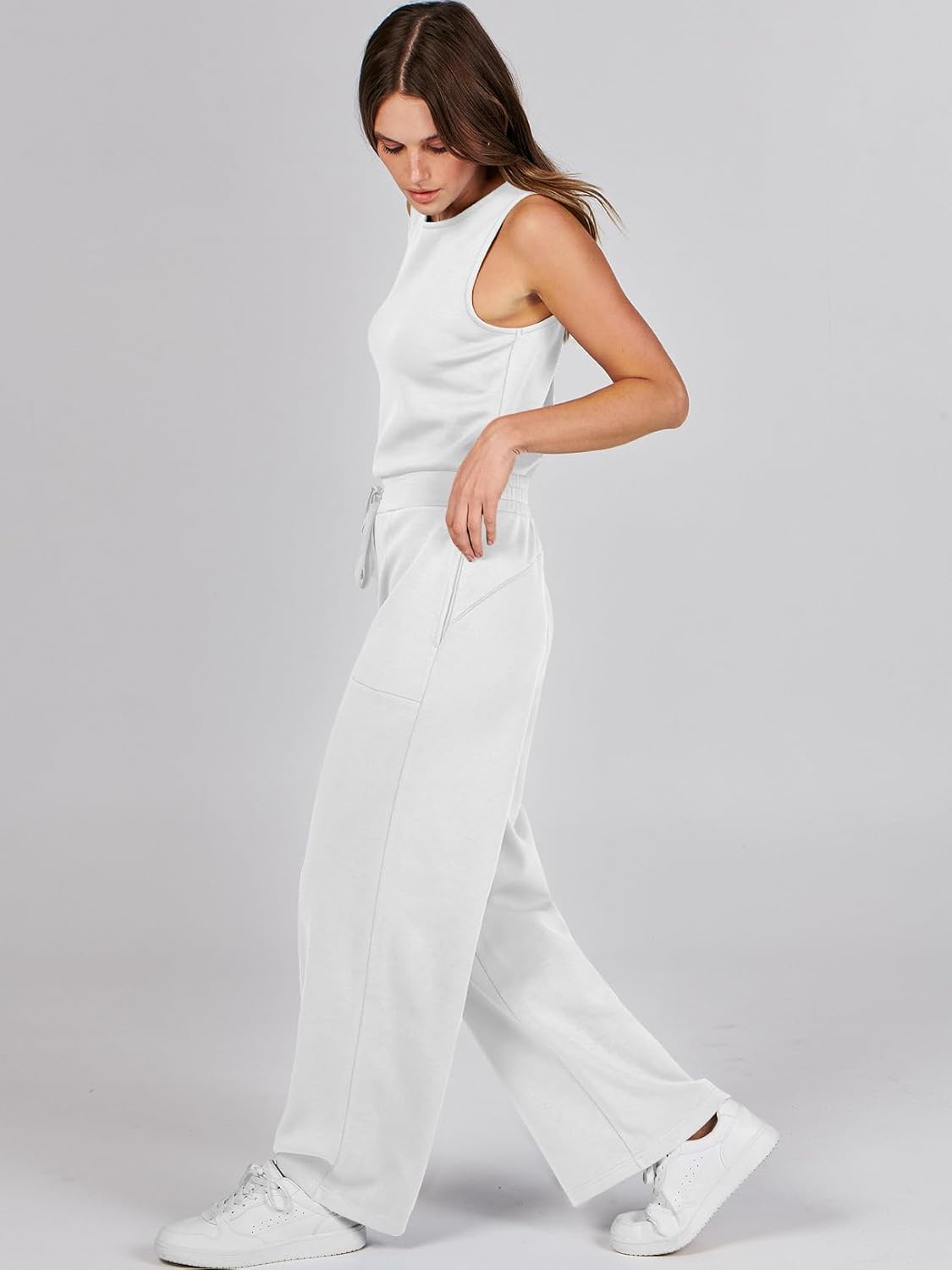 Womens Jumpsuits 2025 Casual Summer Dressy Romper Sleeveless Wide Leg Long Pants Outfits Fashion Travel Clothes
