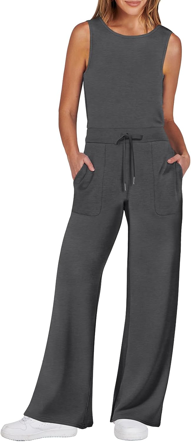 Womens Jumpsuits 2025 Casual Summer Dressy Romper Sleeveless Wide Leg Long Pants Outfits Fashion Travel Clothes