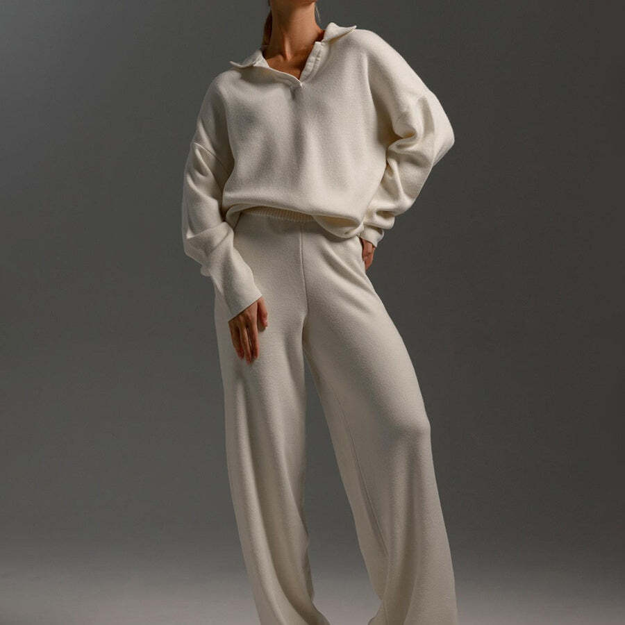 Knit Top and Wide Leg Pants 2 Piece Set