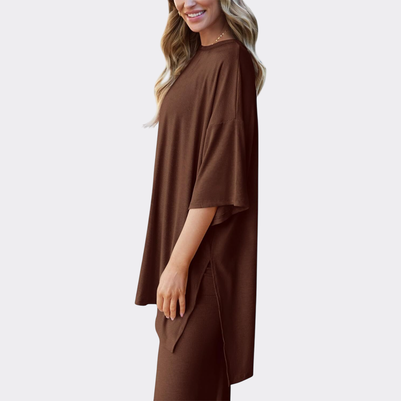 Women's 2 Piece Outfits Casual Short Sleeve Pullover Tops and Wide Leg Pants Lounge Sets Tracksuits