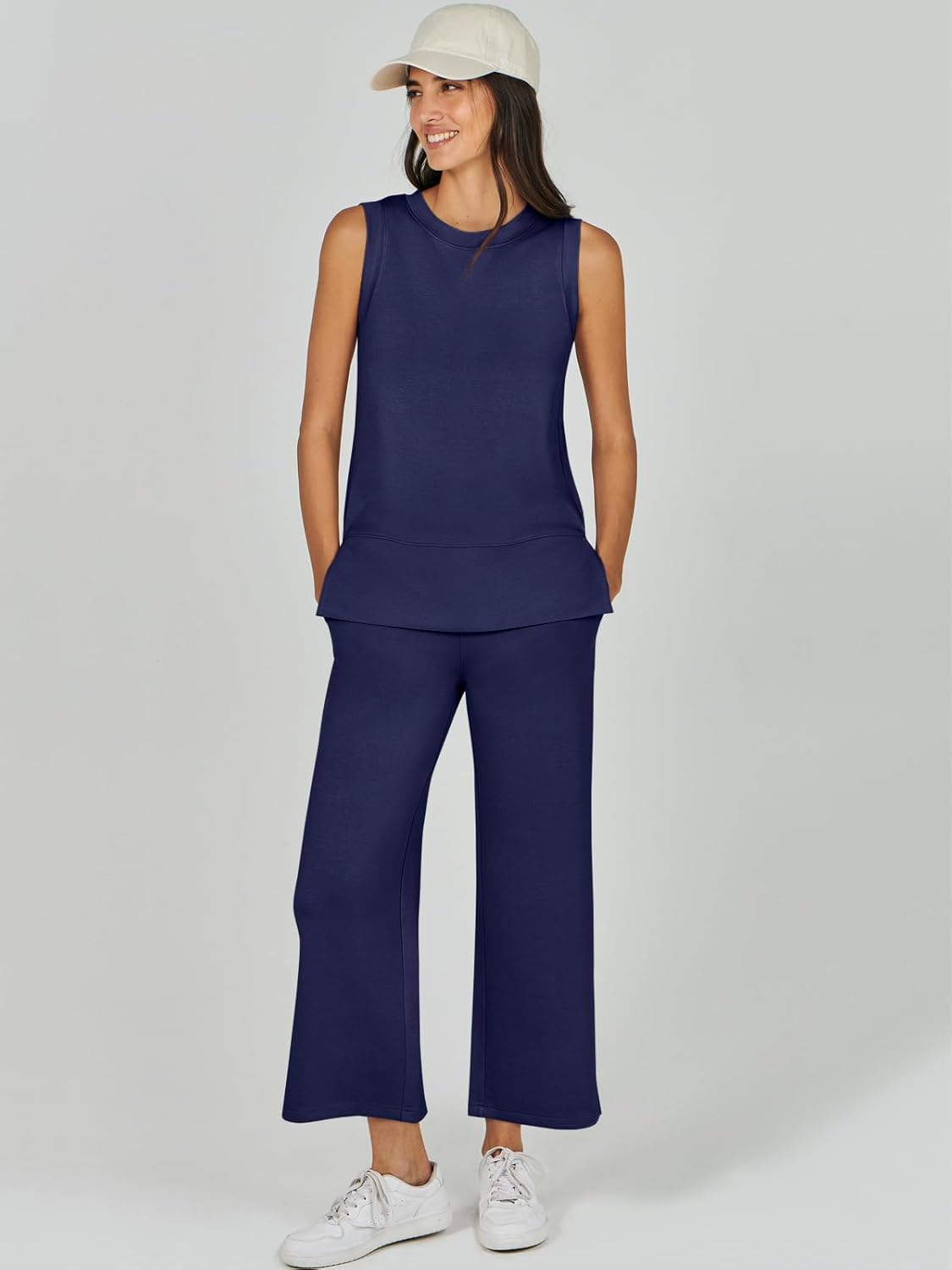 Women's 2 Piece Sets Summer Outfits Sleeveless Wide Leg Tracksuits Casual Sweat Sets Lounge Sweatsuits