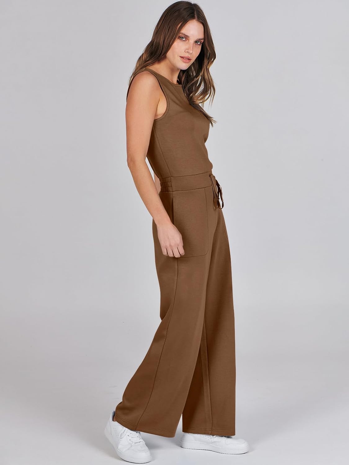 Womens Jumpsuits 2025 Casual Summer Dressy Romper Sleeveless Wide Leg Long Pants Outfits Fashion Travel Clothes