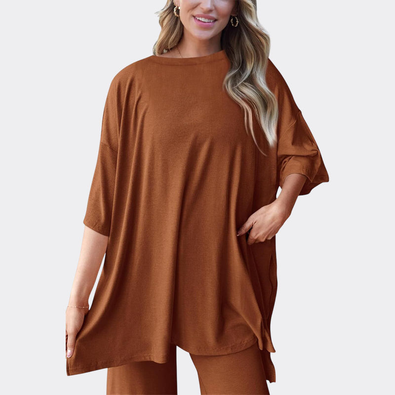 Women's 2 Piece Outfits Casual Short Sleeve Pullover Tops and Wide Leg Pants Lounge Sets Tracksuits