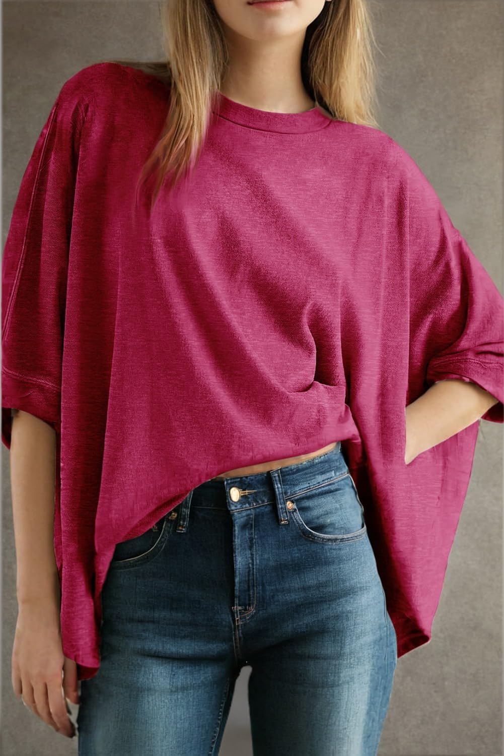 Dokotoo Summer Shirts 2025 Womens Solid T Shirts for Women Loose Oversized Tops Basic Tee