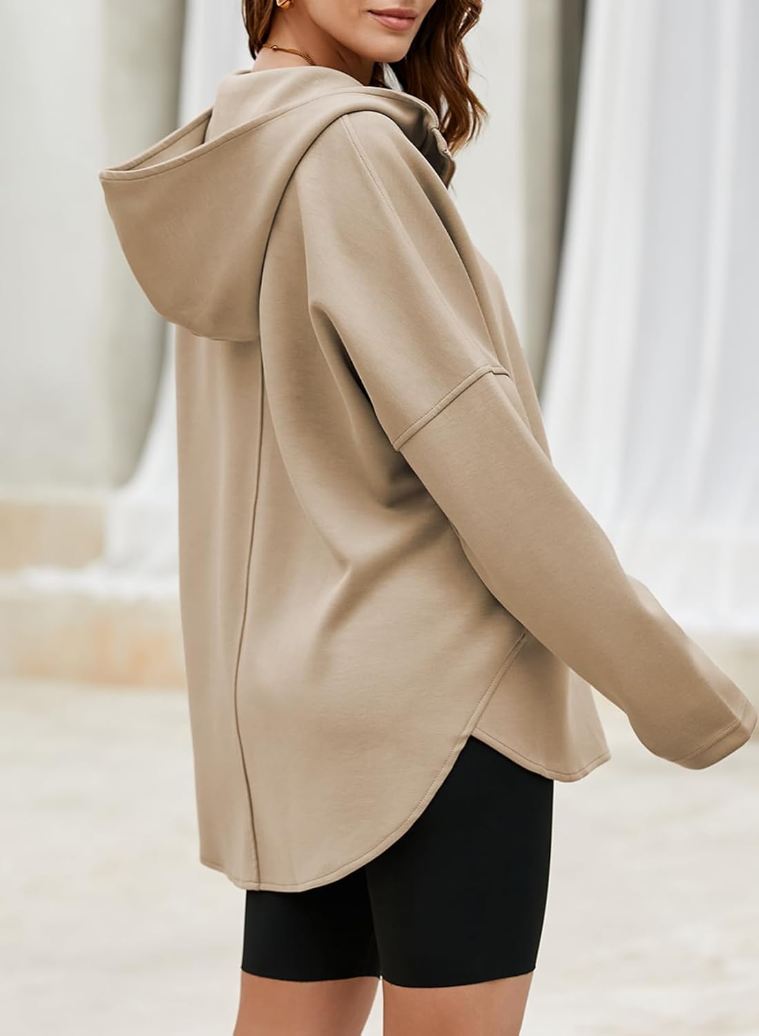 Women's Oversized Hoodies Casual Long Sleeve Half Zipper Pocket Sweatshirt Pullover Tops