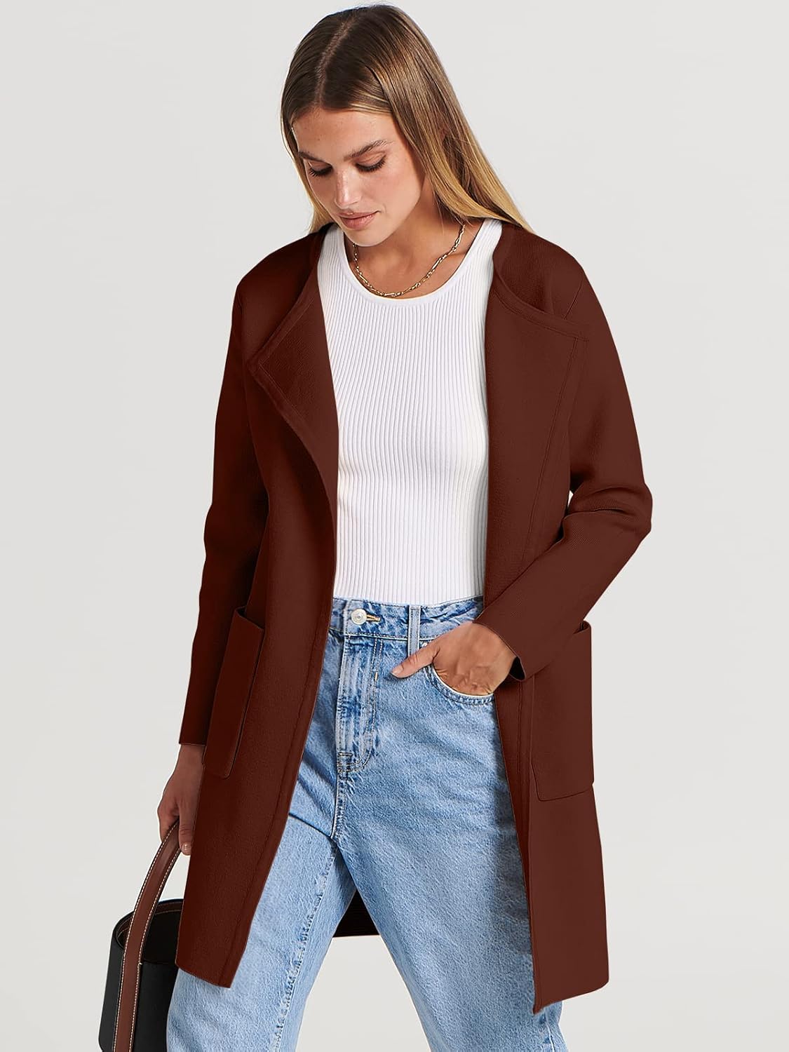Women's Open Front Knit Lightweight Cardigan Casual Long Coatigan Sweater Lady Jacket Coat 2025 Fall Outerwear