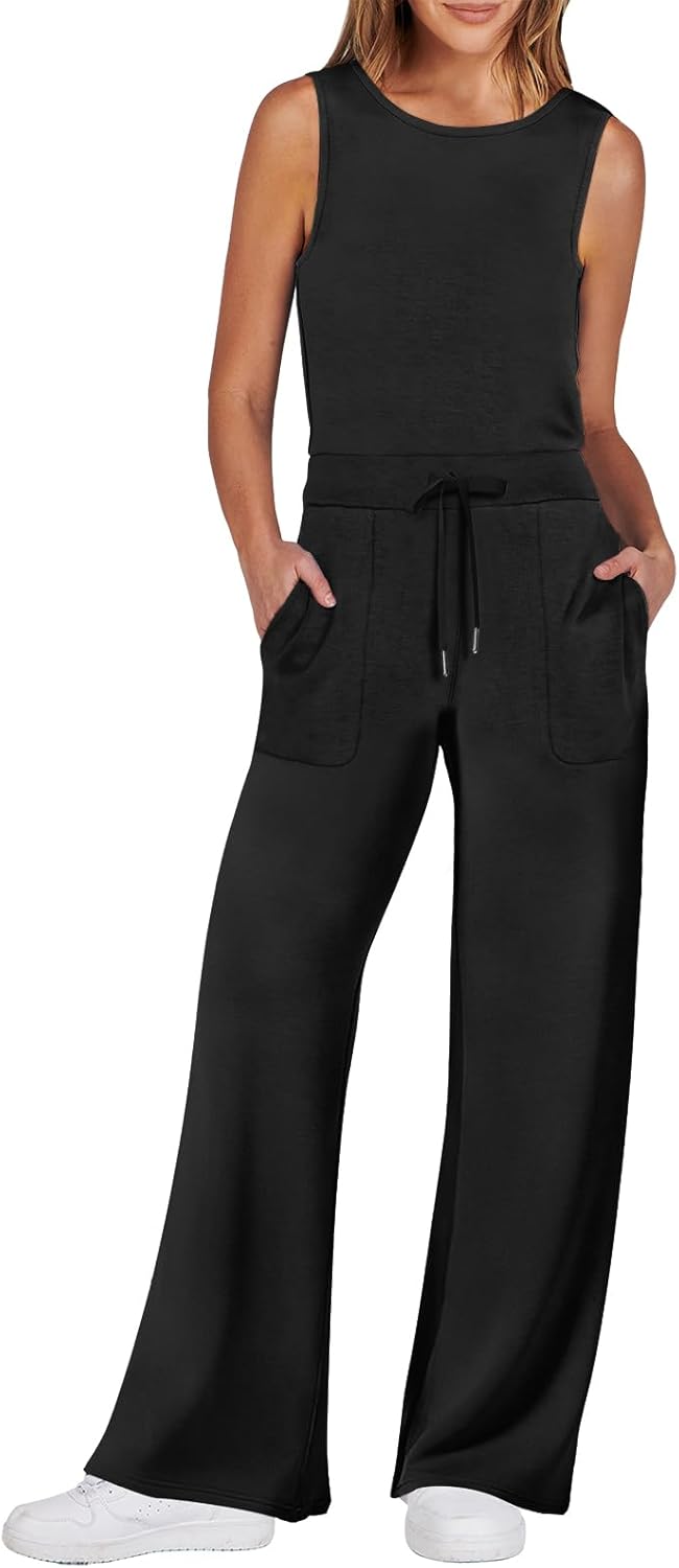 Womens Jumpsuits 2025 Casual Summer Dressy Romper Sleeveless Wide Leg Long Pants Outfits Fashion Travel Clothes